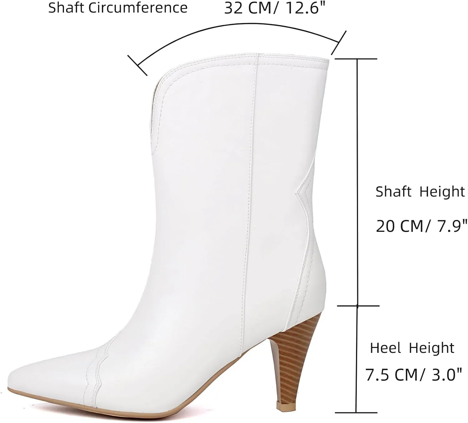 XIEDA Women's Mid Calf High Heel Boots Pointed Toe Pull On Fashion Heeled Boots