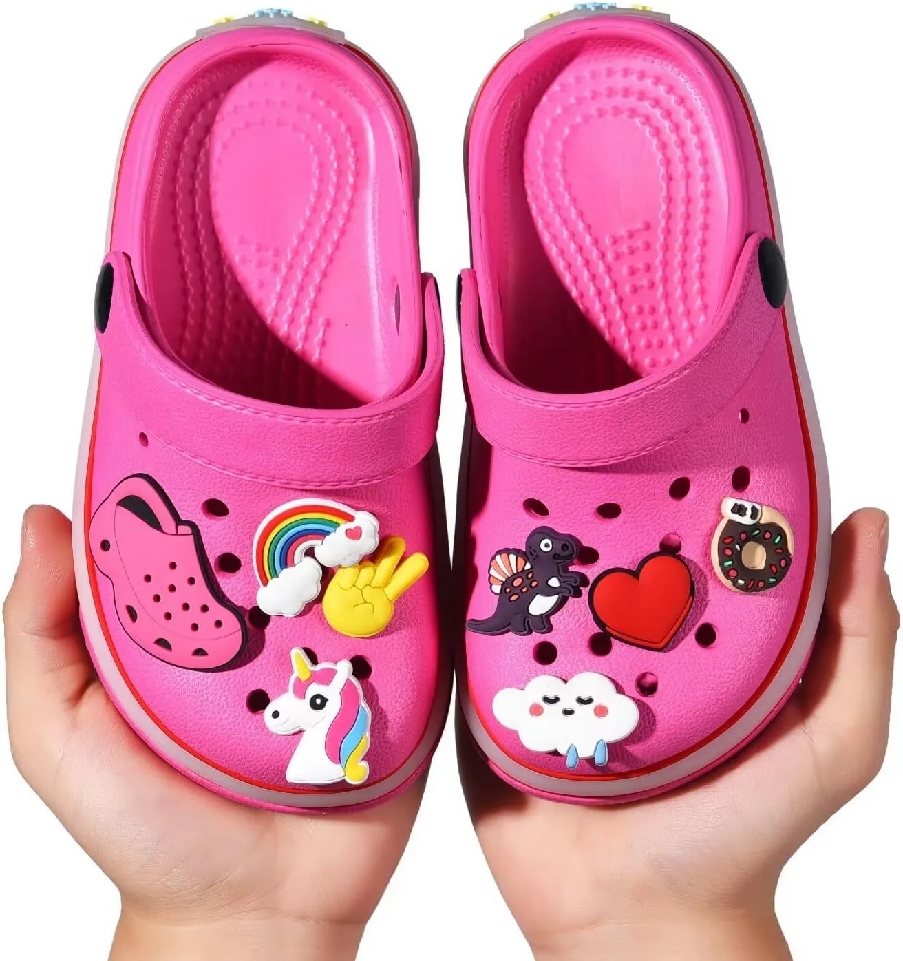 XPKWS Toddler Kids Clogs Boys Girls LED Garden Shoes Light up Sandals Slip on Quick Dry Beach Slippers