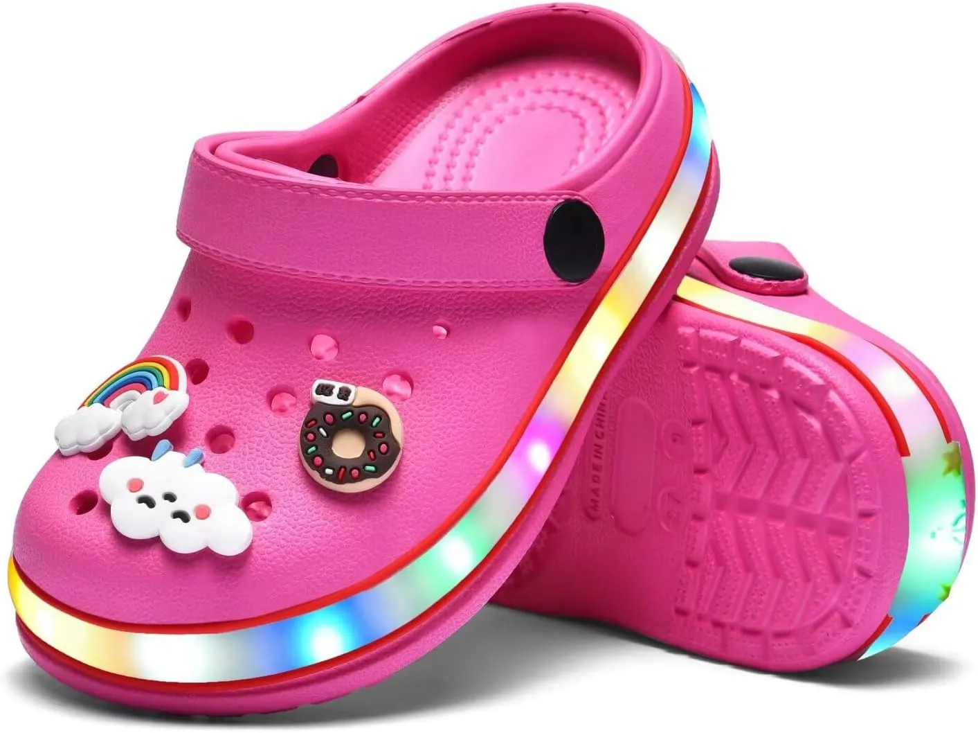 XPKWS Toddler Kids Clogs Boys Girls LED Garden Shoes Light up Sandals Slip on Quick Dry Beach Slippers