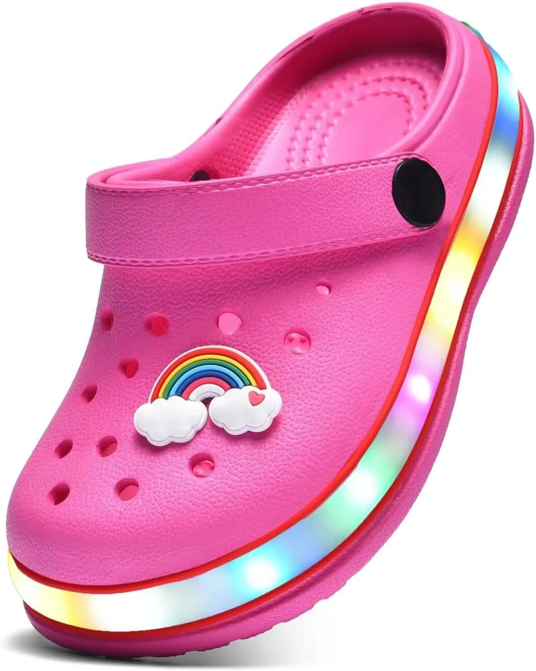 XPKWS Toddler Kids Clogs Boys Girls LED Garden Shoes Light up Sandals Slip on Quick Dry Beach Slippers