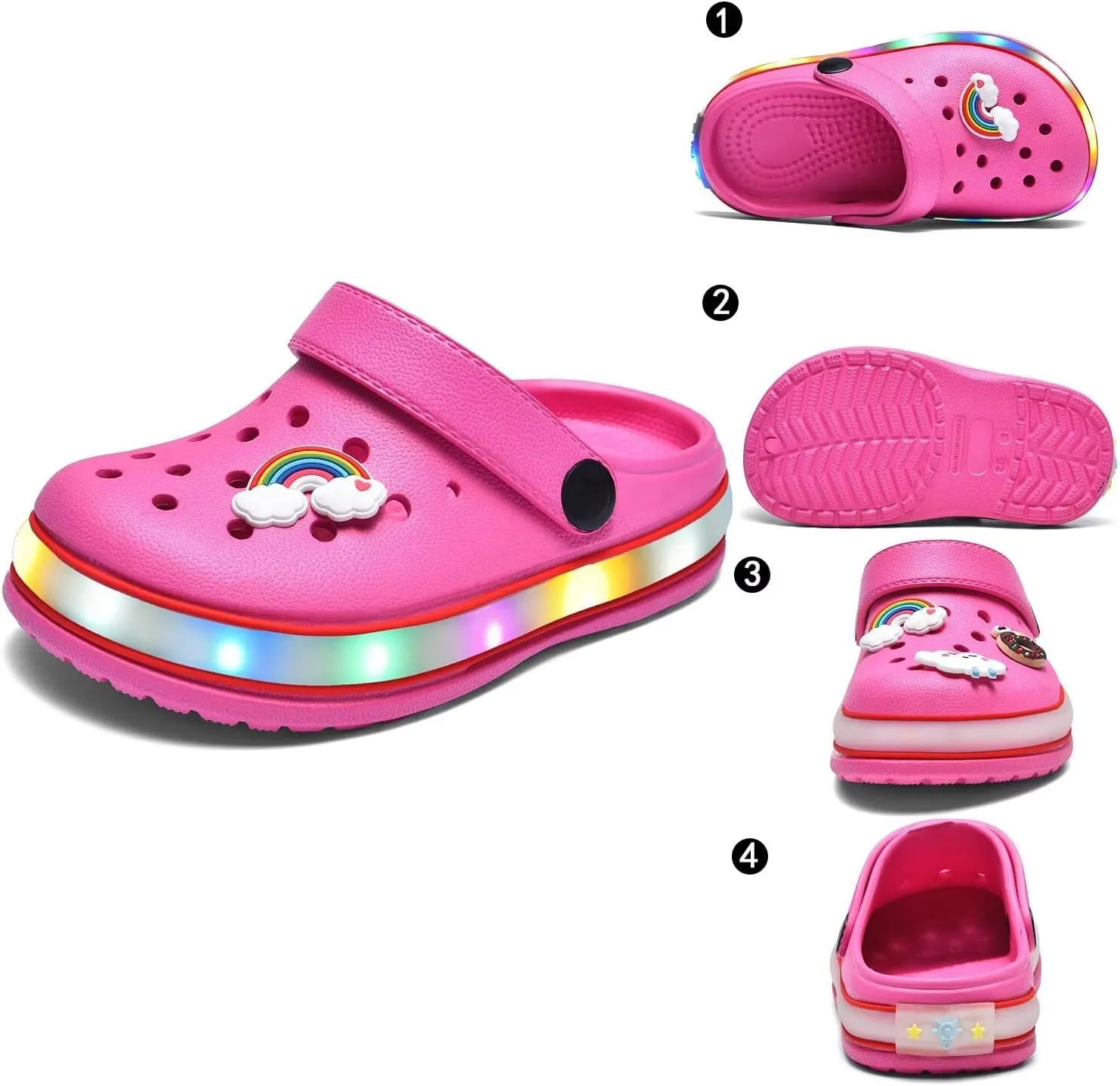 XPKWS Toddler Kids Clogs Boys Girls LED Garden Shoes Light up Sandals Slip on Quick Dry Beach Slippers