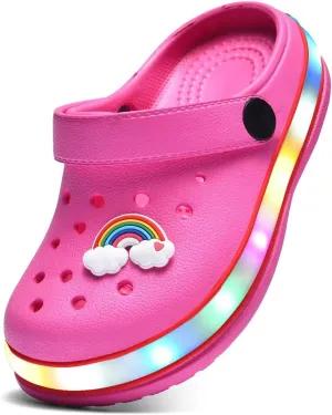 XPKWS Toddler Kids Clogs Boys Girls LED Garden Shoes Light up Sandals Slip on Quick Dry Beach Slippers