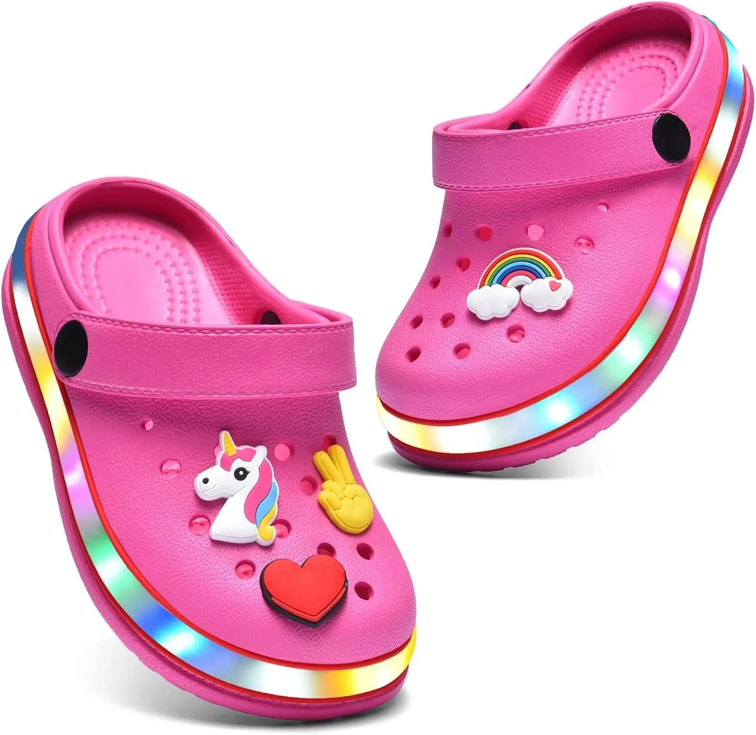 XPKWS Toddler Kids Clogs Boys Girls LED Garden Shoes Light up Sandals Slip on Quick Dry Beach Slippers