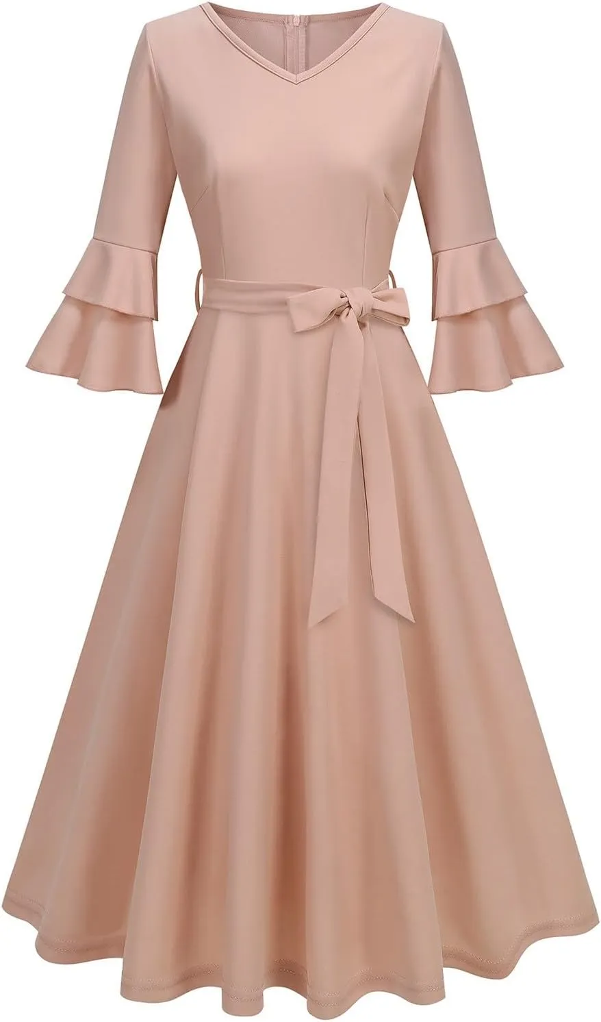 XUNRYAN Cocktail Dress for Women 2025 Long Tiered Bell Sleeves V-Neck Formal Bridesmaid Prom Dresses Evening Party Ball Gown