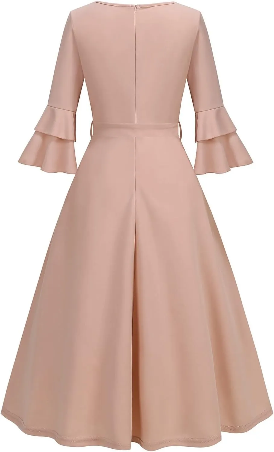 XUNRYAN Cocktail Dress for Women 2025 Long Tiered Bell Sleeves V-Neck Formal Bridesmaid Prom Dresses Evening Party Ball Gown