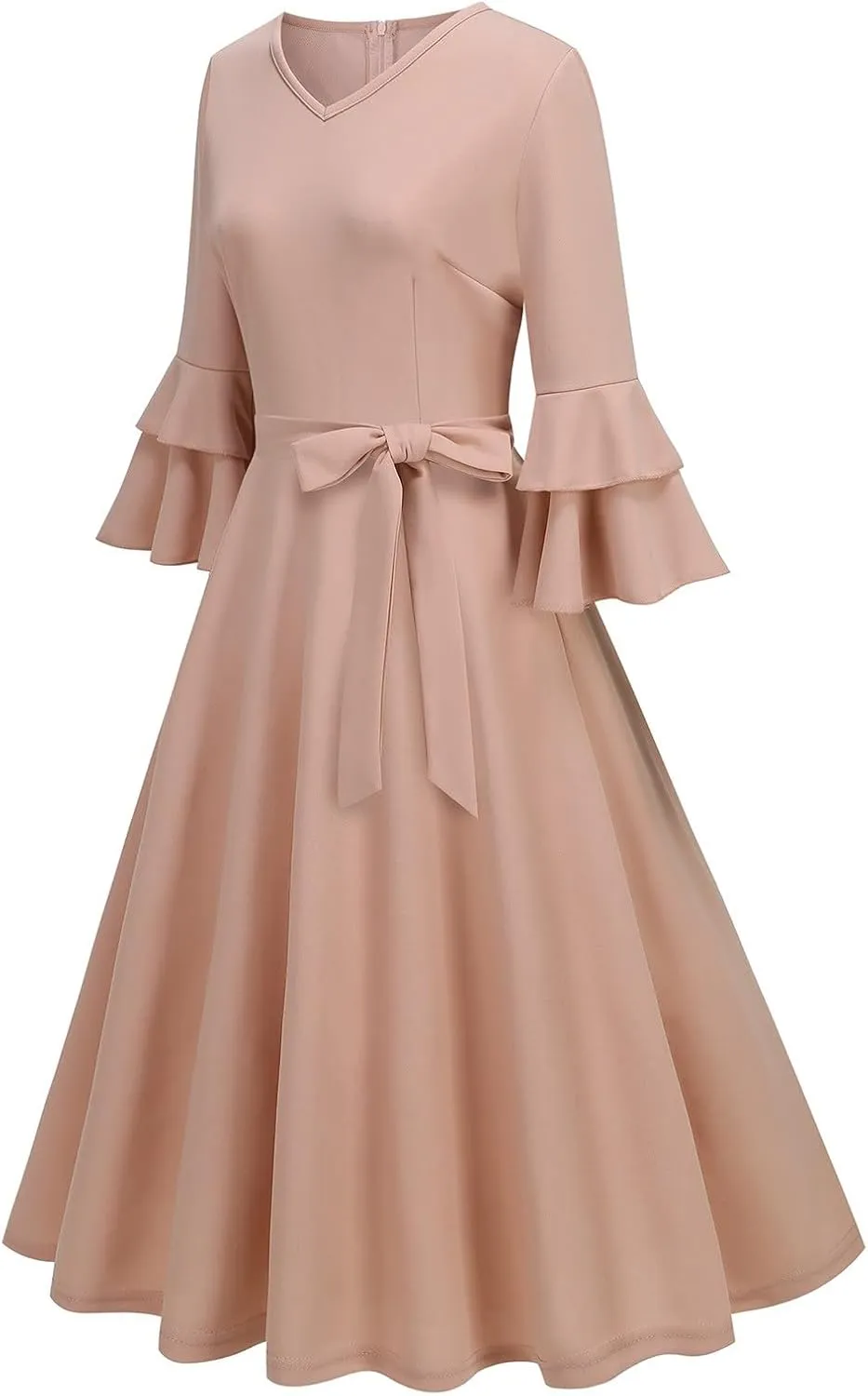 XUNRYAN Cocktail Dress for Women 2025 Long Tiered Bell Sleeves V-Neck Formal Bridesmaid Prom Dresses Evening Party Ball Gown