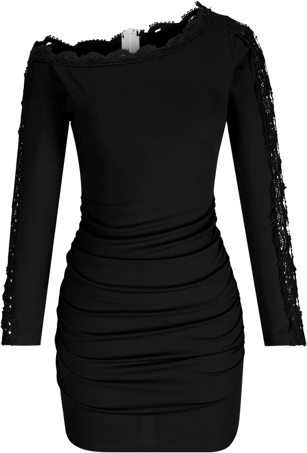 XUNRYAN Sexy Off Shoulder Bodycon Dress Women Long Sleeve Embroidered Floral Lace Formal Cocktail Evening Party Mini Dresses