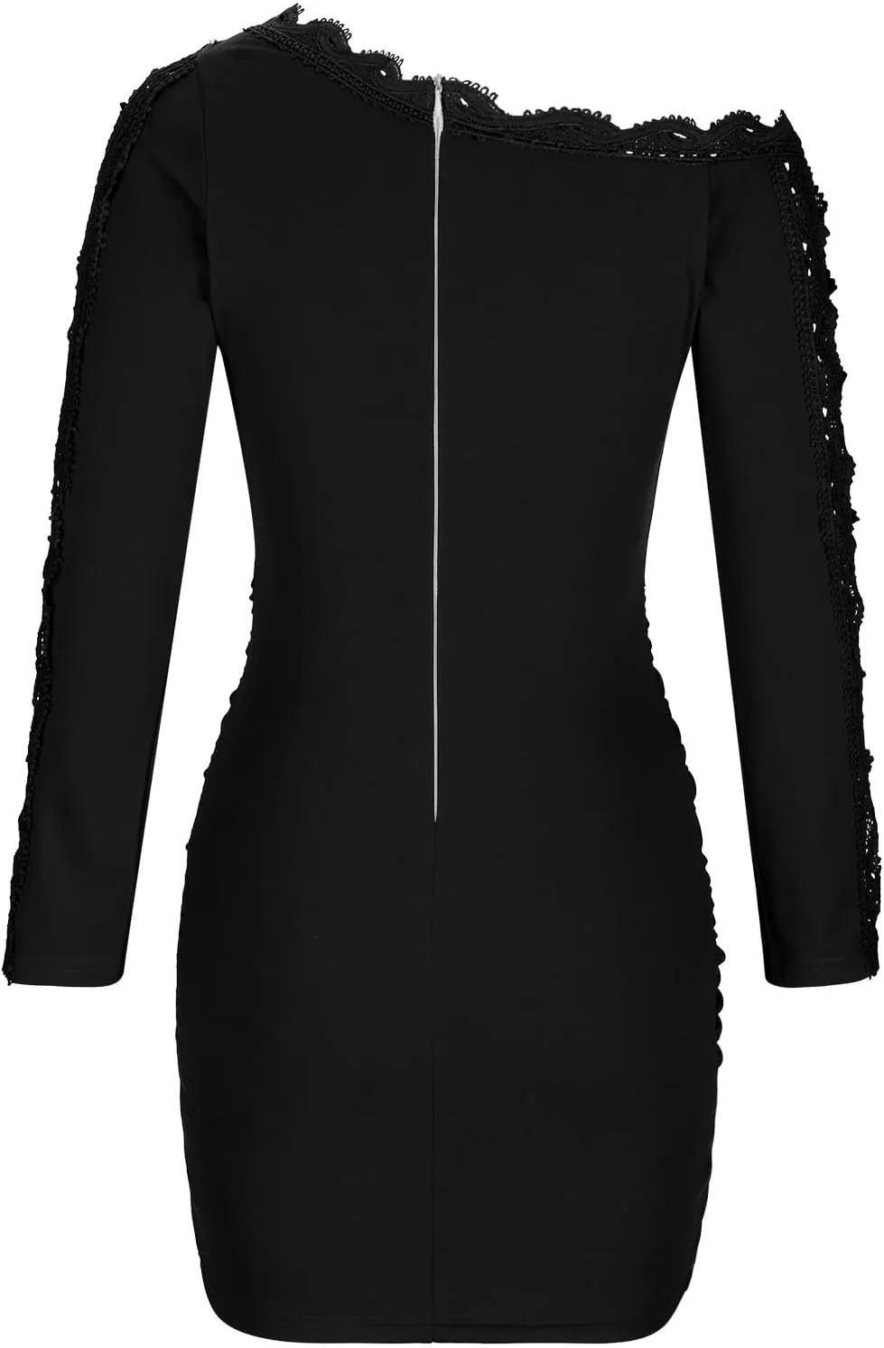 XUNRYAN Sexy Off Shoulder Bodycon Dress Women Long Sleeve Embroidered Floral Lace Formal Cocktail Evening Party Mini Dresses