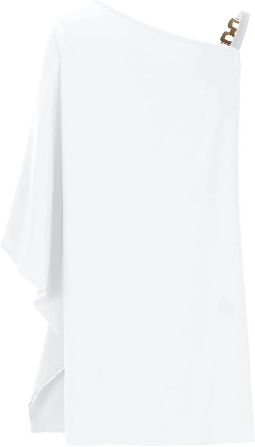XUNRYAN Women's Casual Batwing Sleeve Metallic Strap One Shoulder Mini Dresses Summer Club Evening Party Cocktail Dresses