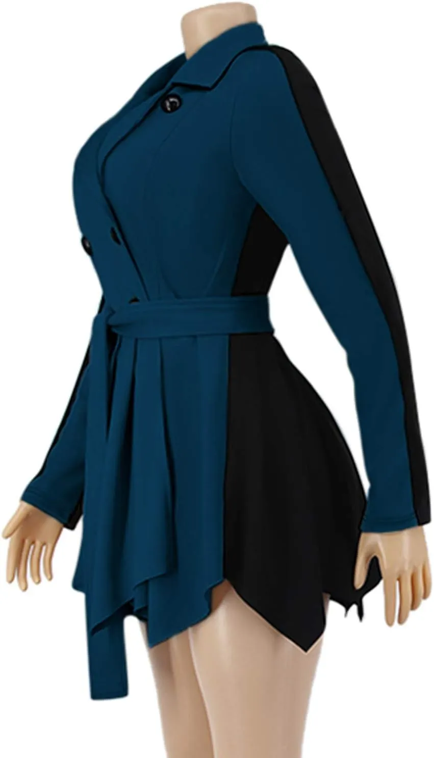 XUNRYAN Womens Sexy Blazer Mini Dress Two Tone Lapel V Neck Double-Breasted Peplum Jacket Belted Trench Coat Fall Outfit