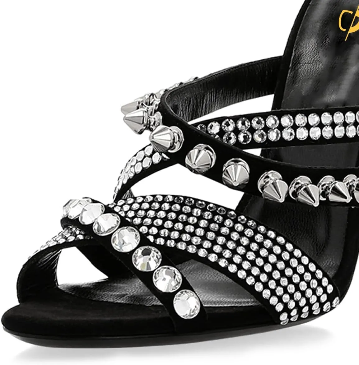 XYD Women Edgy Spikes Open Toe High Heels Sandals Rivets Crystals Back Zip Sharp Stiletto Pumps Nightclub Event Shoes