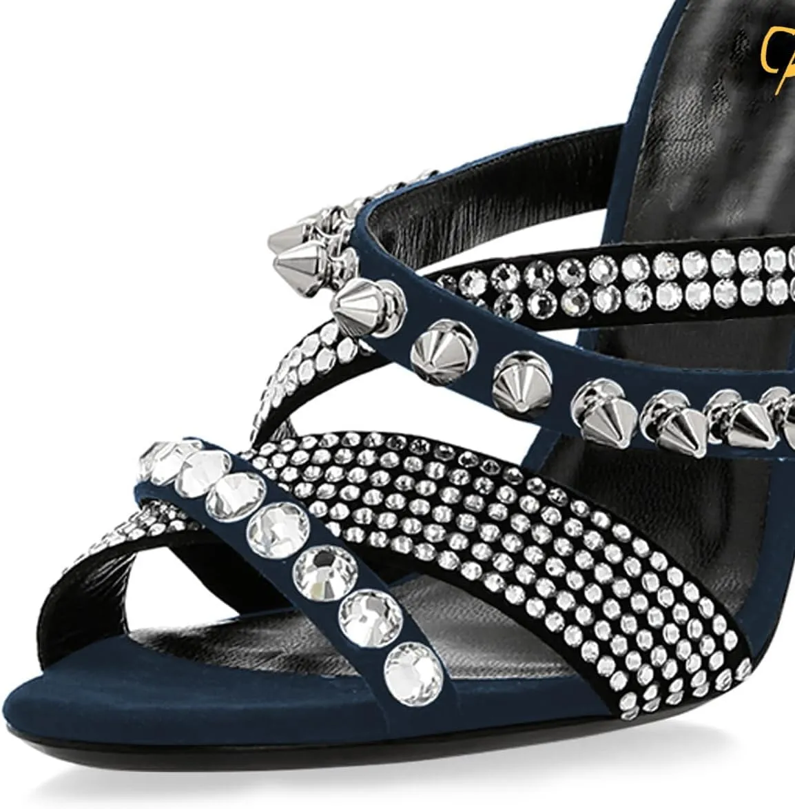 XYD Women Edgy Spikes Open Toe High Heels Sandals Rivets Crystals Back Zip Sharp Stiletto Pumps Nightclub Event Shoes