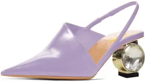 XYD Women Low Heel Edgy Pointed Toe Pumps Slip On Comfort Slingback Strap Crystal Chunky Heeled Sandals Party Fashion Show Shoes