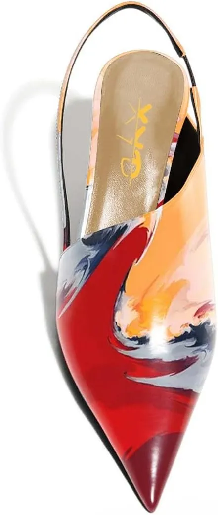 XYD Women Low Heel Edgy Pointed Toe Pumps Slip On Comfort Slingback Strap Crystal Chunky Heeled Sandals Party Fashion Show Shoes