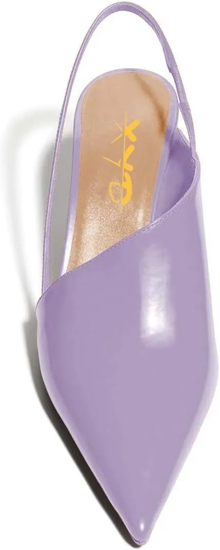 XYD Women Low Heel Edgy Pointed Toe Pumps Slip On Comfort Slingback Strap Crystal Chunky Heeled Sandals Party Fashion Show Shoes