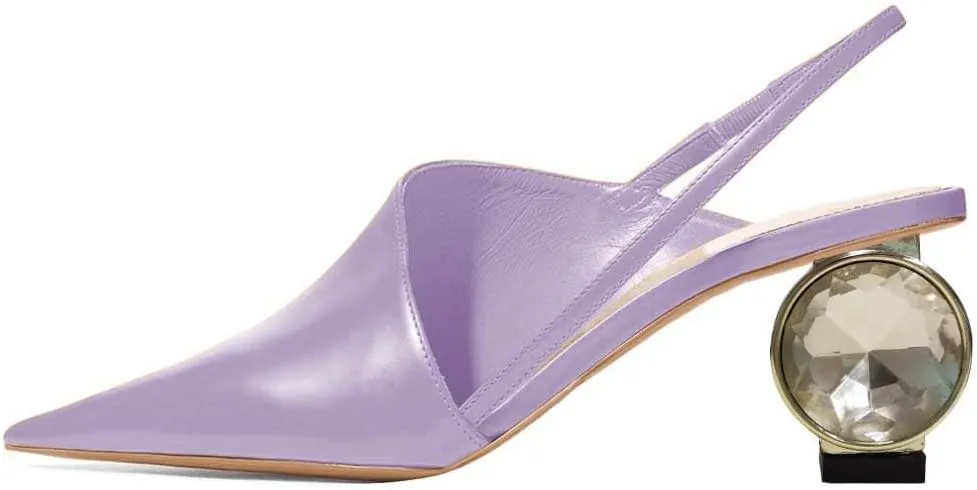 XYD Women Low Heel Edgy Pointed Toe Pumps Slip On Comfort Slingback Strap Crystal Chunky Heeled Sandals Party Fashion Show Shoes