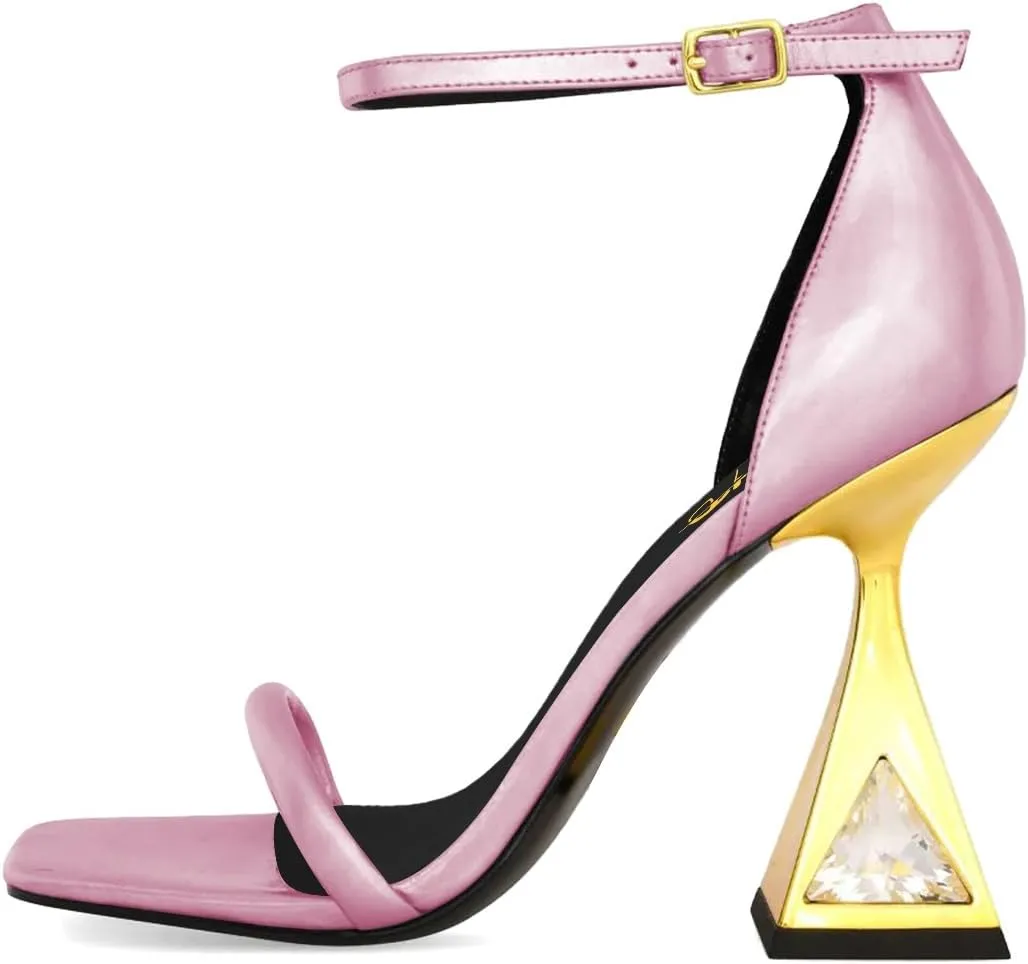 XYD Women Open Toe Block Heeled Sandals Fashion Flared High Heel with Crystals Ankle Strap Pumps Event Party Shoes