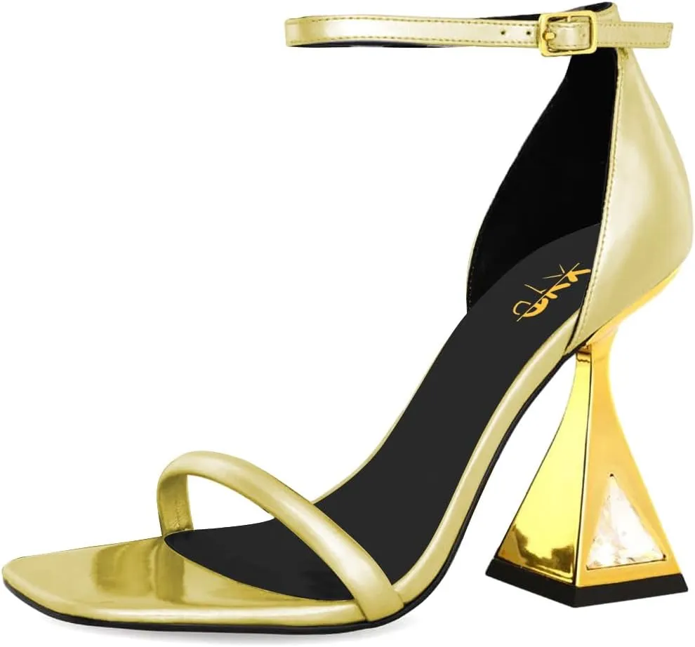 XYD Women Open Toe Block Heeled Sandals Fashion Flared High Heel with Crystals Ankle Strap Pumps Event Party Shoes