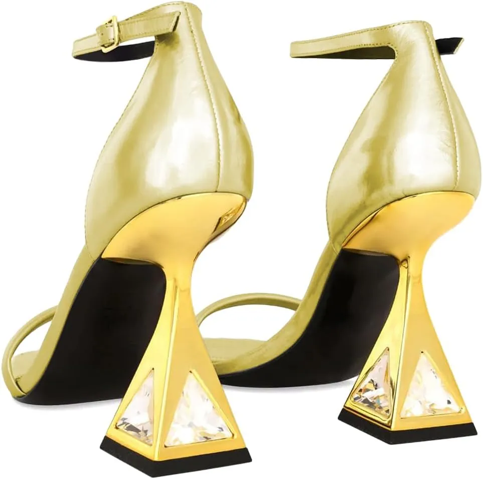 XYD Women Open Toe Block Heeled Sandals Fashion Flared High Heel with Crystals Ankle Strap Pumps Event Party Shoes