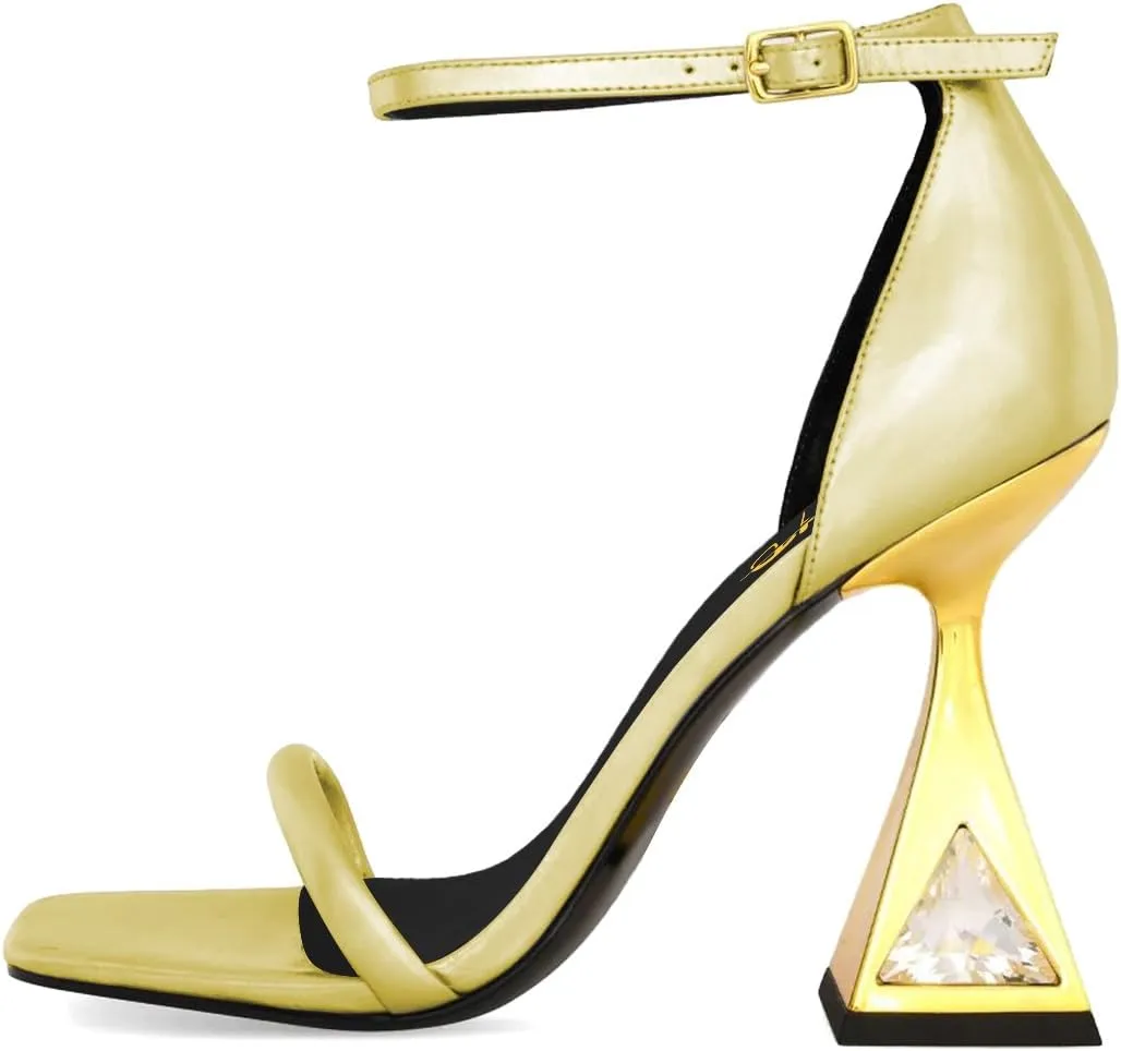 XYD Women Open Toe Block Heeled Sandals Fashion Flared High Heel with Crystals Ankle Strap Pumps Event Party Shoes