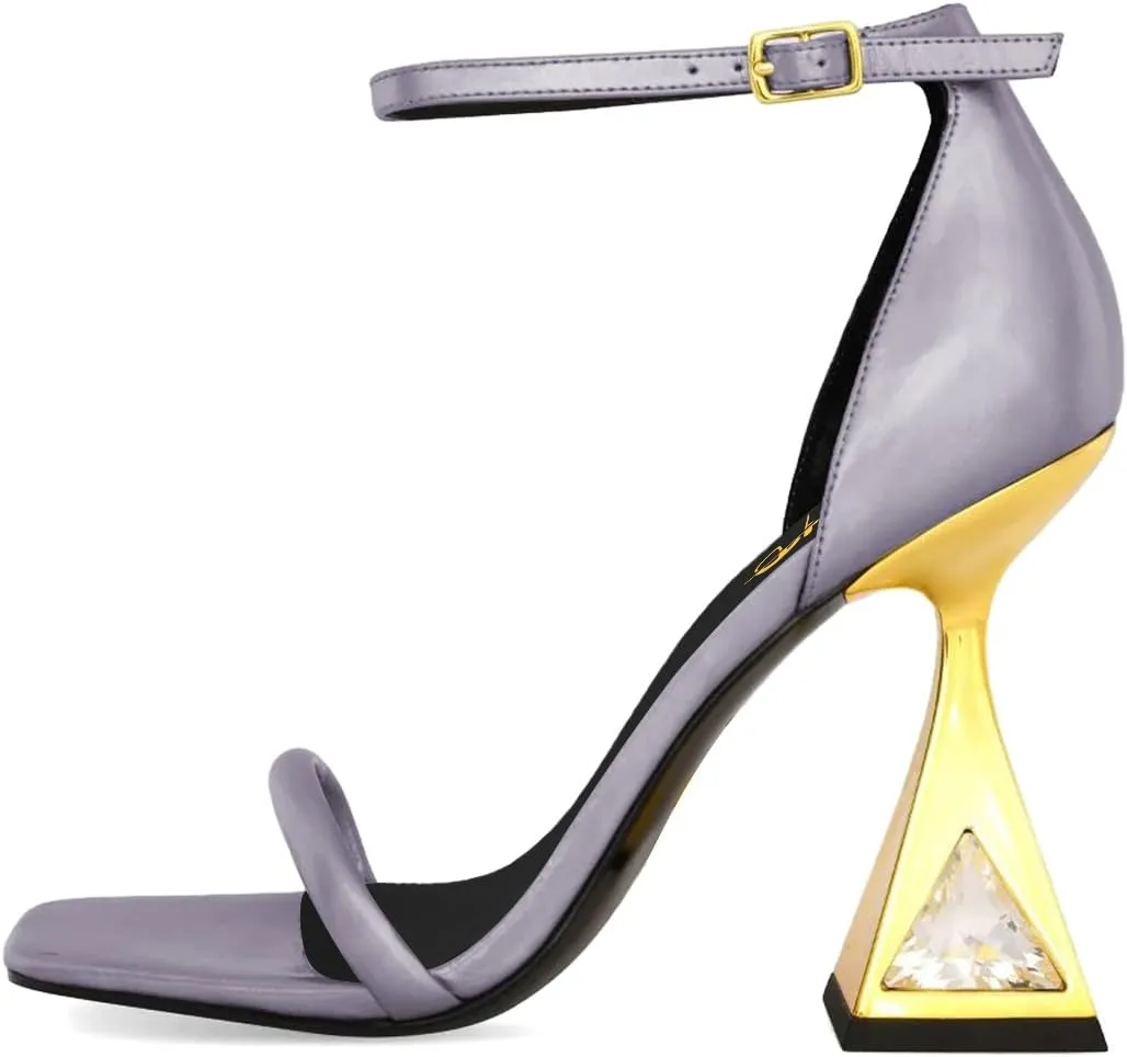 XYD Women Open Toe Block Heeled Sandals Fashion Flared High Heel with Crystals Ankle Strap Pumps Event Party Shoes