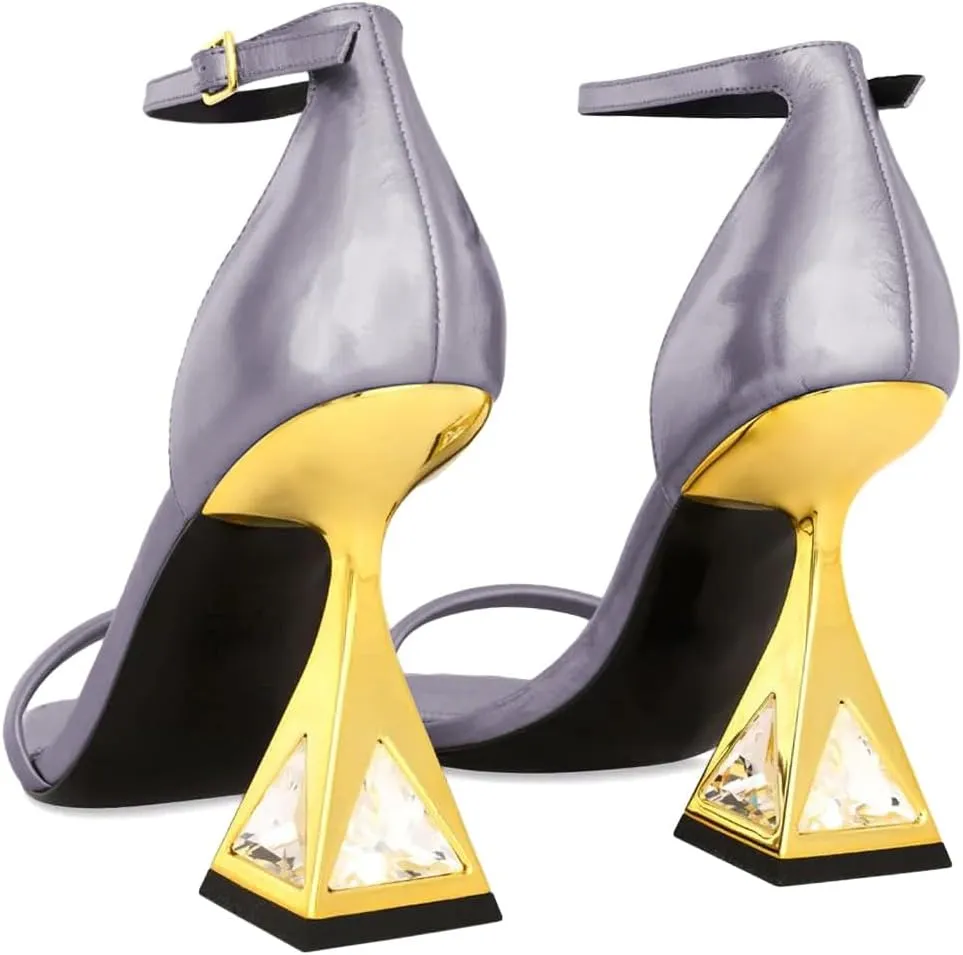 XYD Women Open Toe Block Heeled Sandals Fashion Flared High Heel with Crystals Ankle Strap Pumps Event Party Shoes