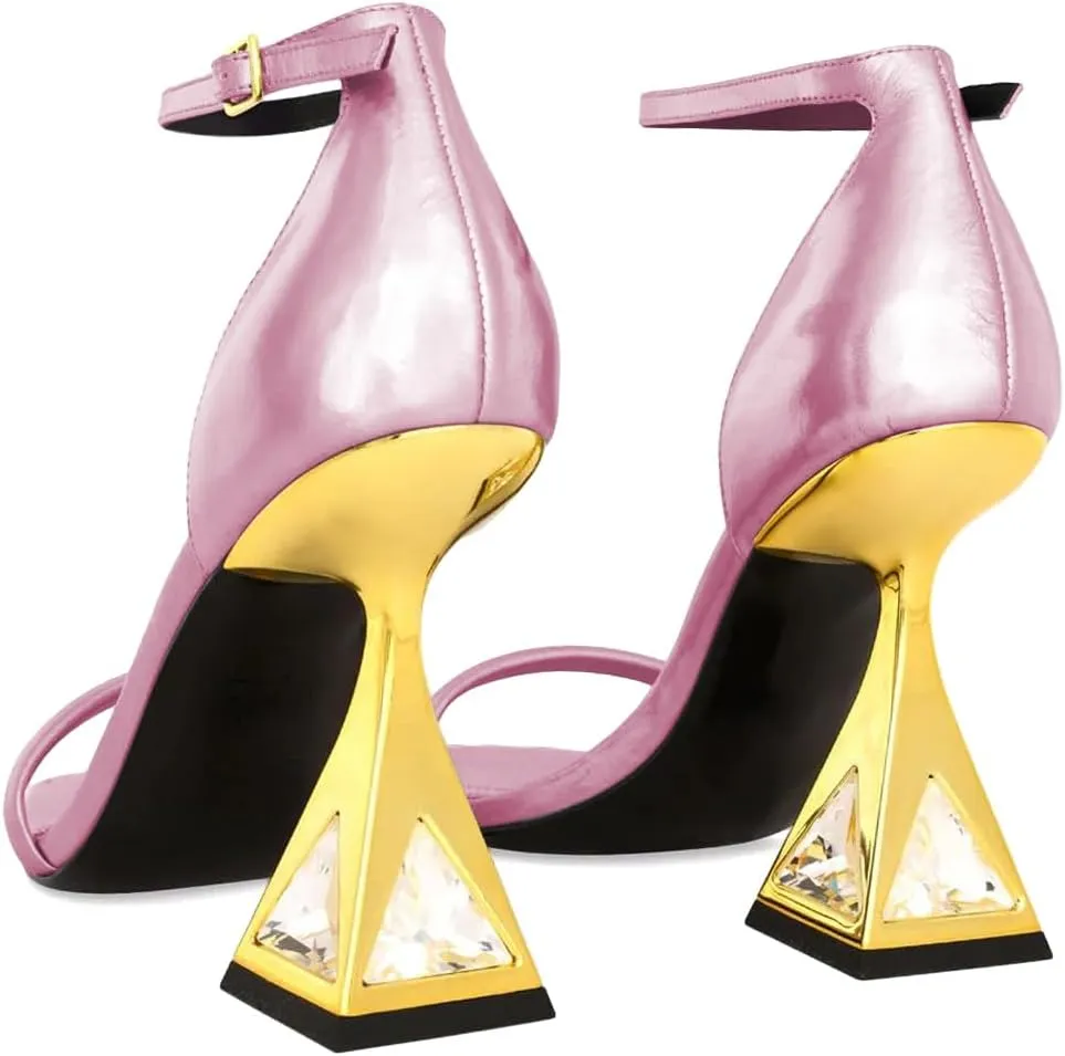 XYD Women Open Toe Block Heeled Sandals Fashion Flared High Heel with Crystals Ankle Strap Pumps Event Party Shoes