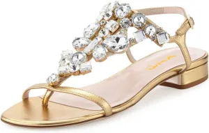 XYD Women T-Strap Flat Sandals Open Toe Rhinestone Slingback Low Heel Ankle Strap Summer Shoes