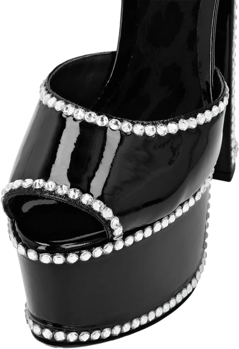 XYD Women's Platform Sandals Peep Toe Sexy Block High Heels Crystal Studs Ankle Strap Pumps Fashion Evening Event Club Shoes