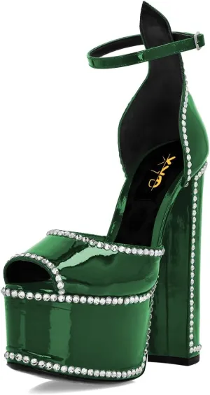 XYD Women's Platform Sandals Peep Toe Sexy Block High Heels Crystal Studs Ankle Strap Pumps Fashion Evening Event Club Shoes