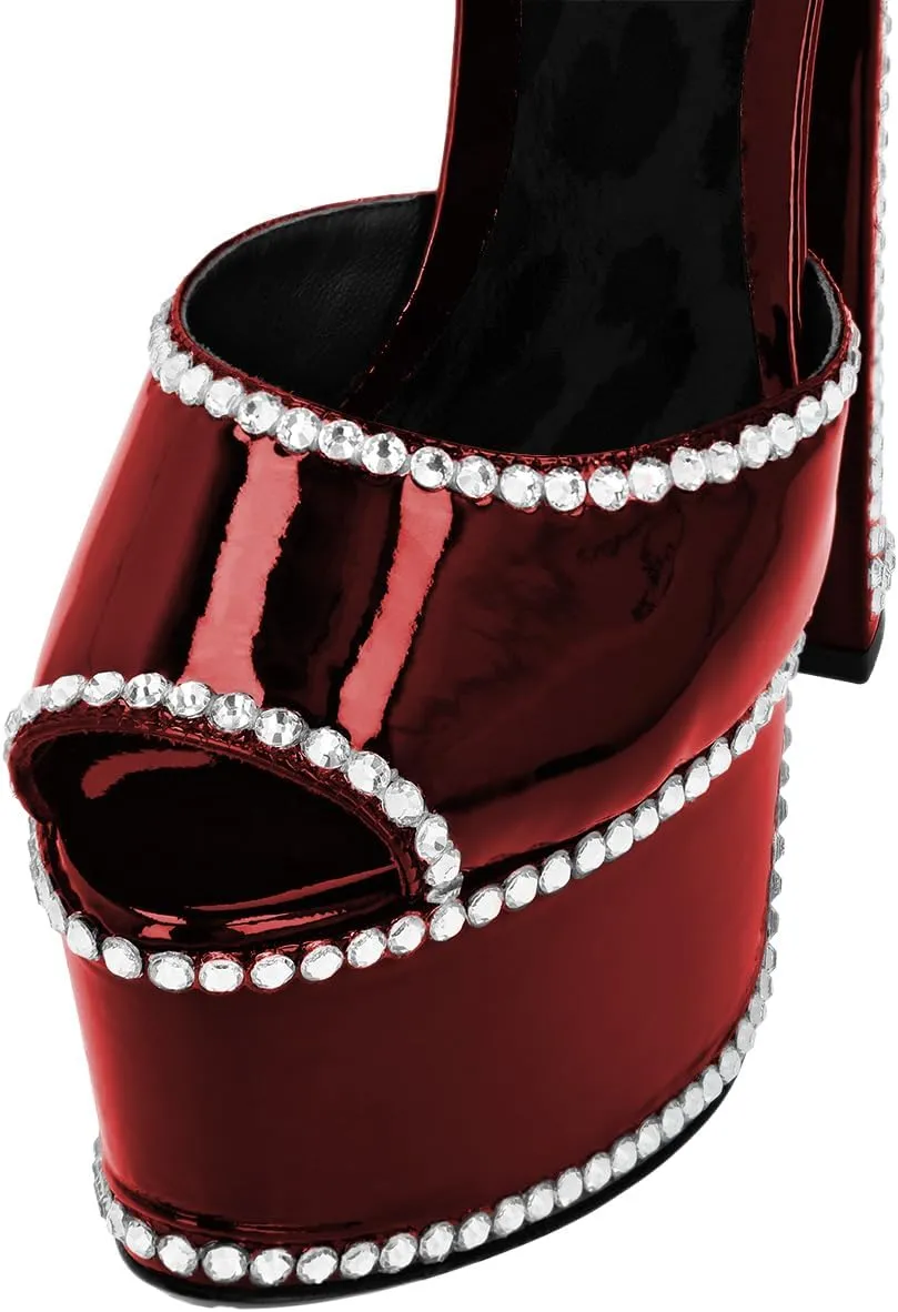 XYD Women's Platform Sandals Peep Toe Sexy Block High Heels Crystal Studs Ankle Strap Pumps Fashion Evening Event Club Shoes