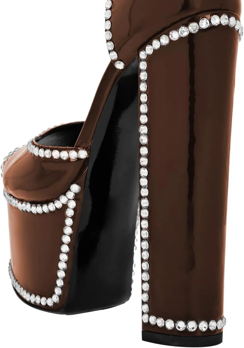 XYD Women's Platform Sandals Peep Toe Sexy Block High Heels Crystal Studs Ankle Strap Pumps Fashion Evening Event Club Shoes