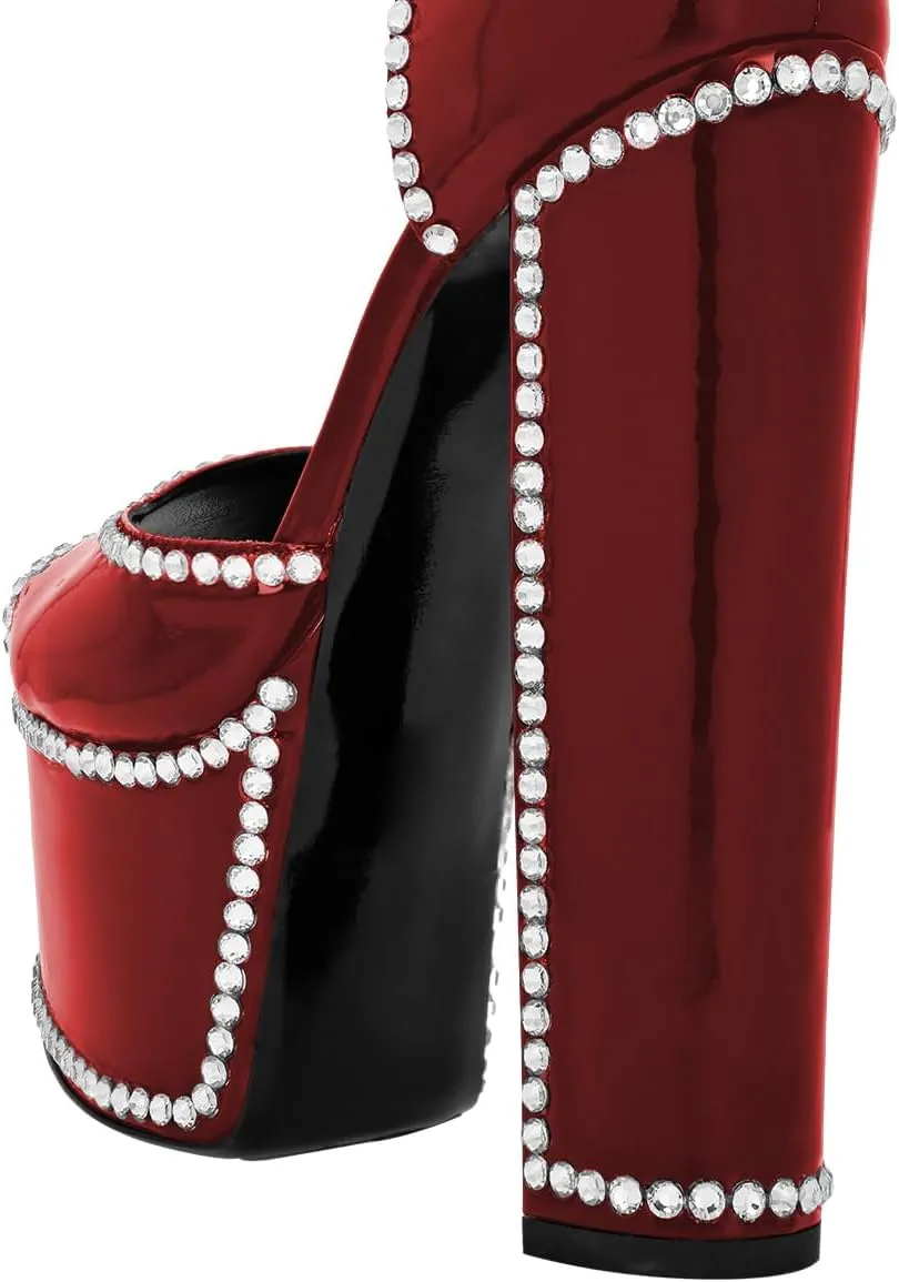 XYD Women's Platform Sandals Peep Toe Sexy Block High Heels Crystal Studs Ankle Strap Pumps Fashion Evening Event Club Shoes