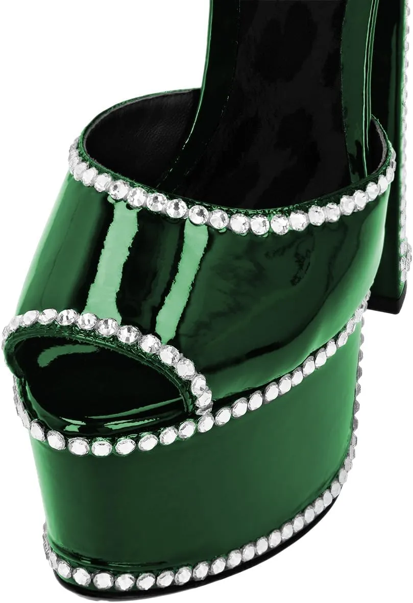 XYD Women's Platform Sandals Peep Toe Sexy Block High Heels Crystal Studs Ankle Strap Pumps Fashion Evening Event Club Shoes
