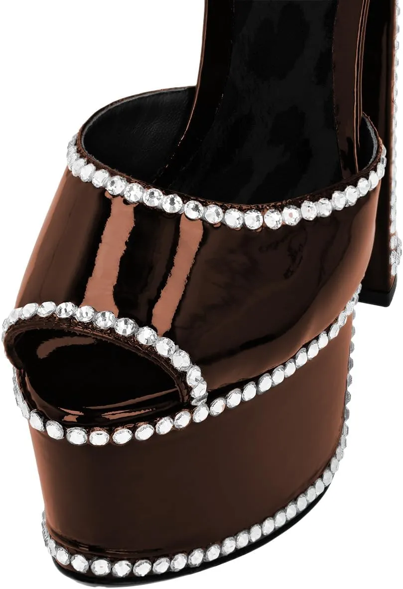 XYD Women's Platform Sandals Peep Toe Sexy Block High Heels Crystal Studs Ankle Strap Pumps Fashion Evening Event Club Shoes