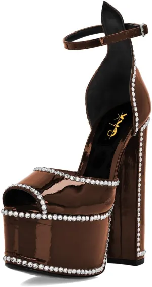 XYD Women's Platform Sandals Peep Toe Sexy Block High Heels Crystal Studs Ankle Strap Pumps Fashion Evening Event Club Shoes