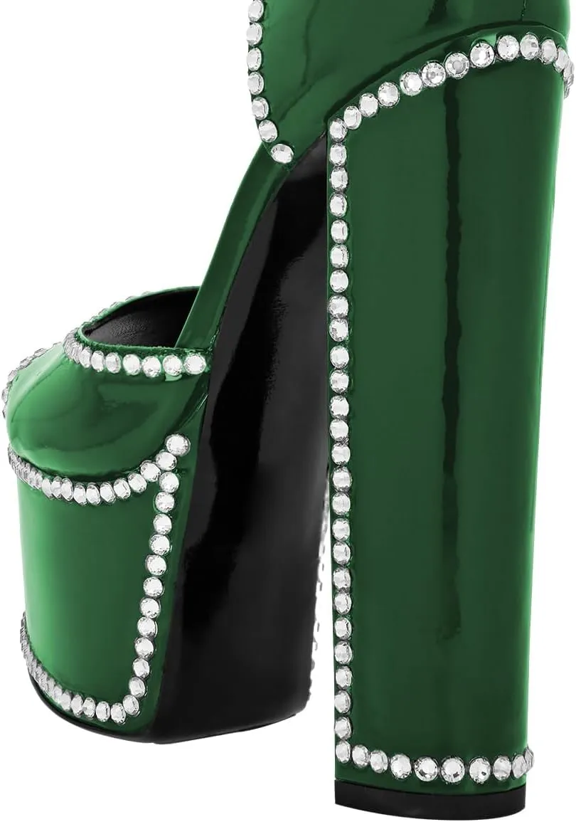 XYD Women's Platform Sandals Peep Toe Sexy Block High Heels Crystal Studs Ankle Strap Pumps Fashion Evening Event Club Shoes