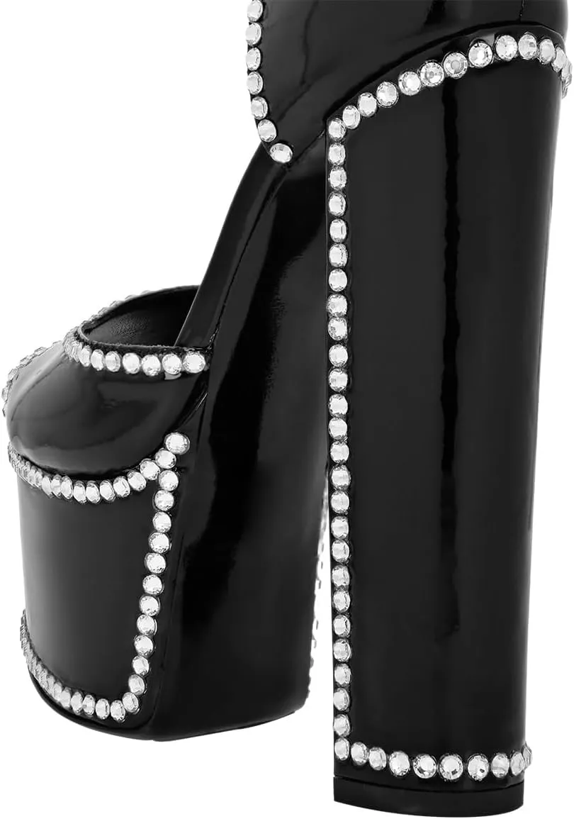 XYD Women's Platform Sandals Peep Toe Sexy Block High Heels Crystal Studs Ankle Strap Pumps Fashion Evening Event Club Shoes