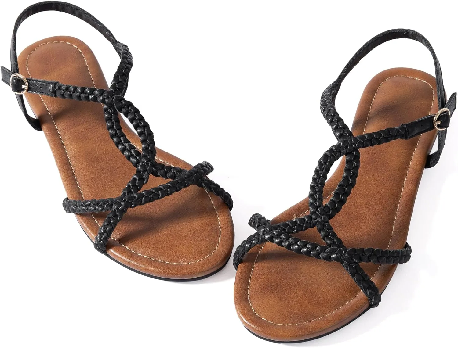 YANWENFANG Women's Strappy Flat Sandals, Adjustable Ankle Strap Gladiator Style, Summer Beach Casual Roman Gladiator Boho Beach Vacation Vintage Leather