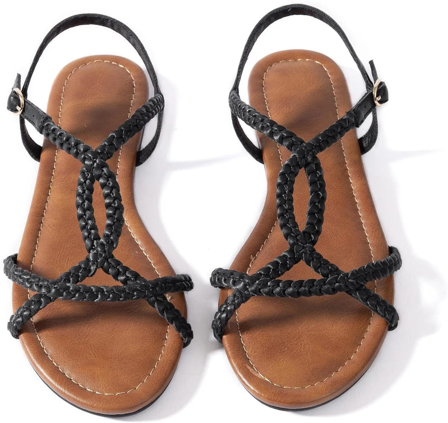 YANWENFANG Women's Strappy Flat Sandals, Adjustable Ankle Strap Gladiator Style, Summer Beach Casual Roman Gladiator Boho Beach Vacation Vintage Leather