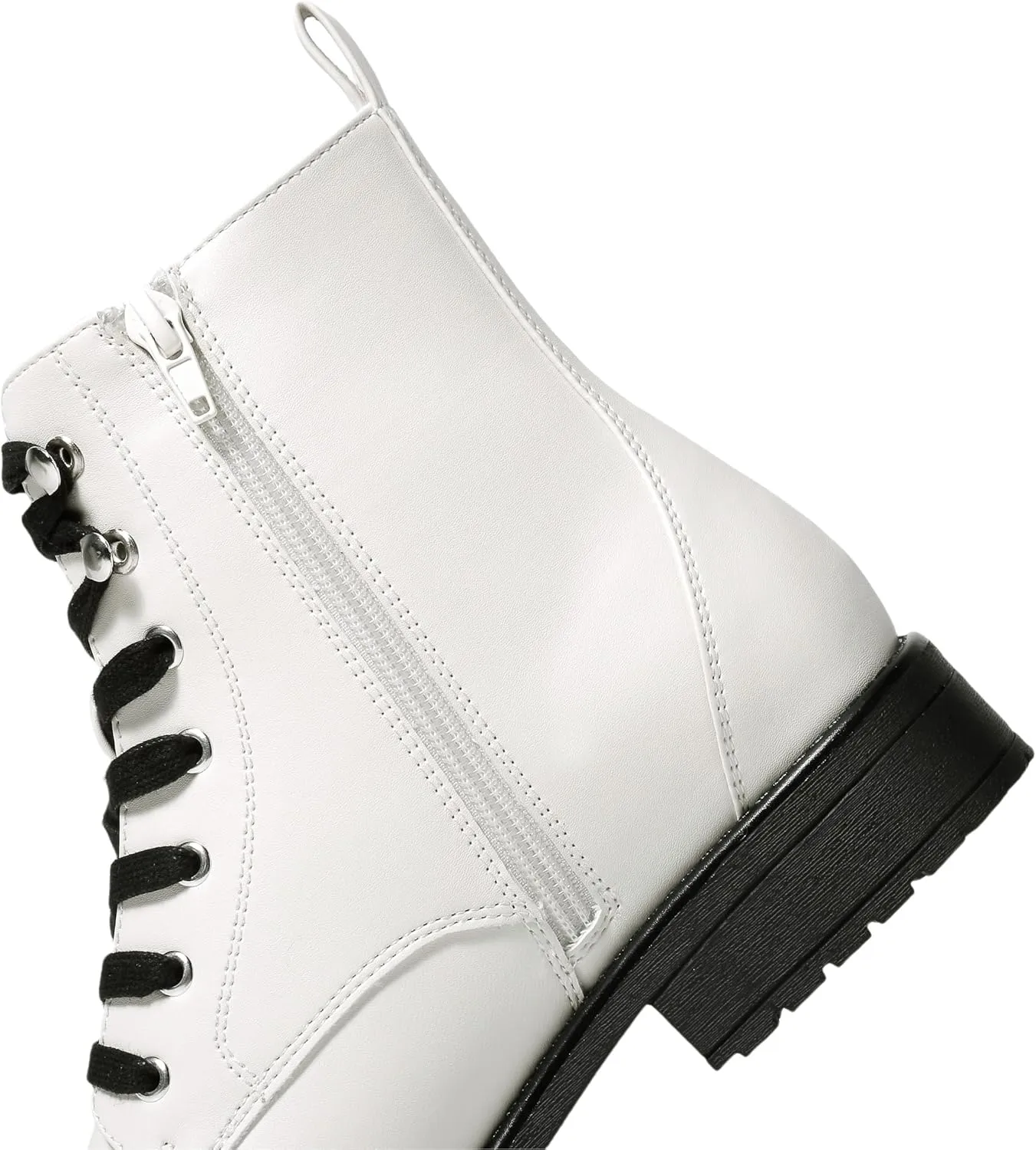 Yawors Ankle Combat Boots for Women Round Toe with Zipper Warm Breathble Lining Soft Insole Flat Lace up Booties for Girls Ladies Fall Winter