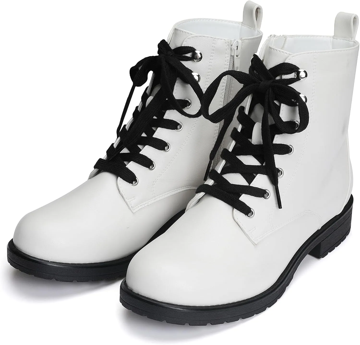 Yawors Ankle Combat Boots for Women Round Toe with Zipper Warm Breathble Lining Soft Insole Flat Lace up Booties for Girls Ladies Fall Winter