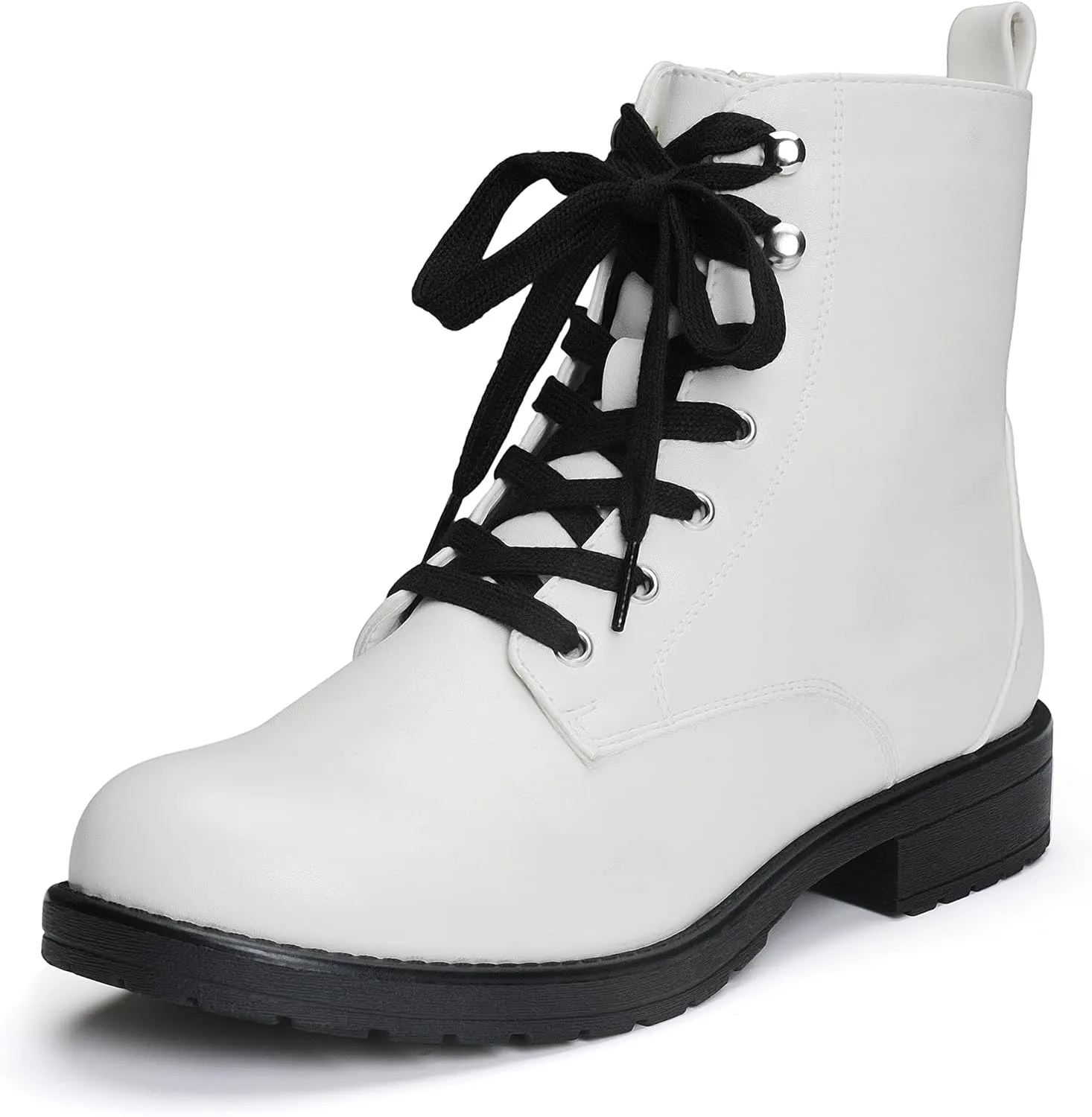 Yawors Ankle Combat Boots for Women Round Toe with Zipper Warm Breathble Lining Soft Insole Flat Lace up Booties for Girls Ladies Fall Winter