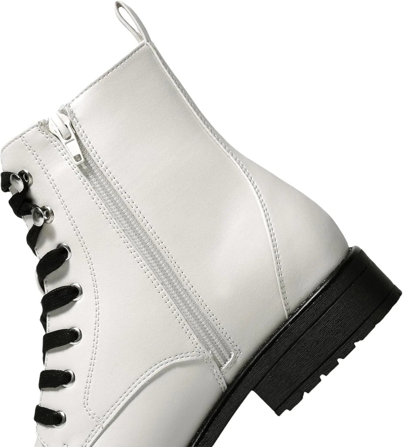 Yawors Ankle Combat Boots for Women Round Toe with Zipper Warm Breathble Lining Soft Insole Flat Lace up Booties for Girls Ladies Fall Winter