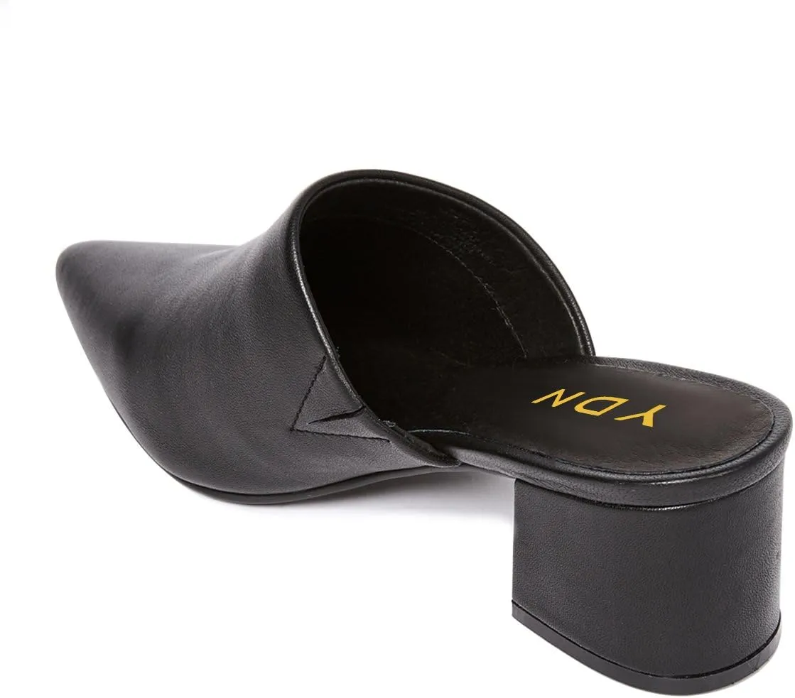 YDN Women Block Low Heel Mules Slip on Loafers Pointed Toe Sandals Slide Shoes Size 4-15 US
