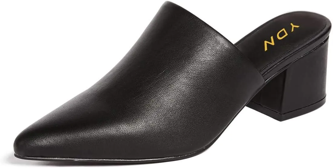 YDN Women Block Low Heel Mules Slip on Loafers Pointed Toe Sandals Slide Shoes Size 4-15 US