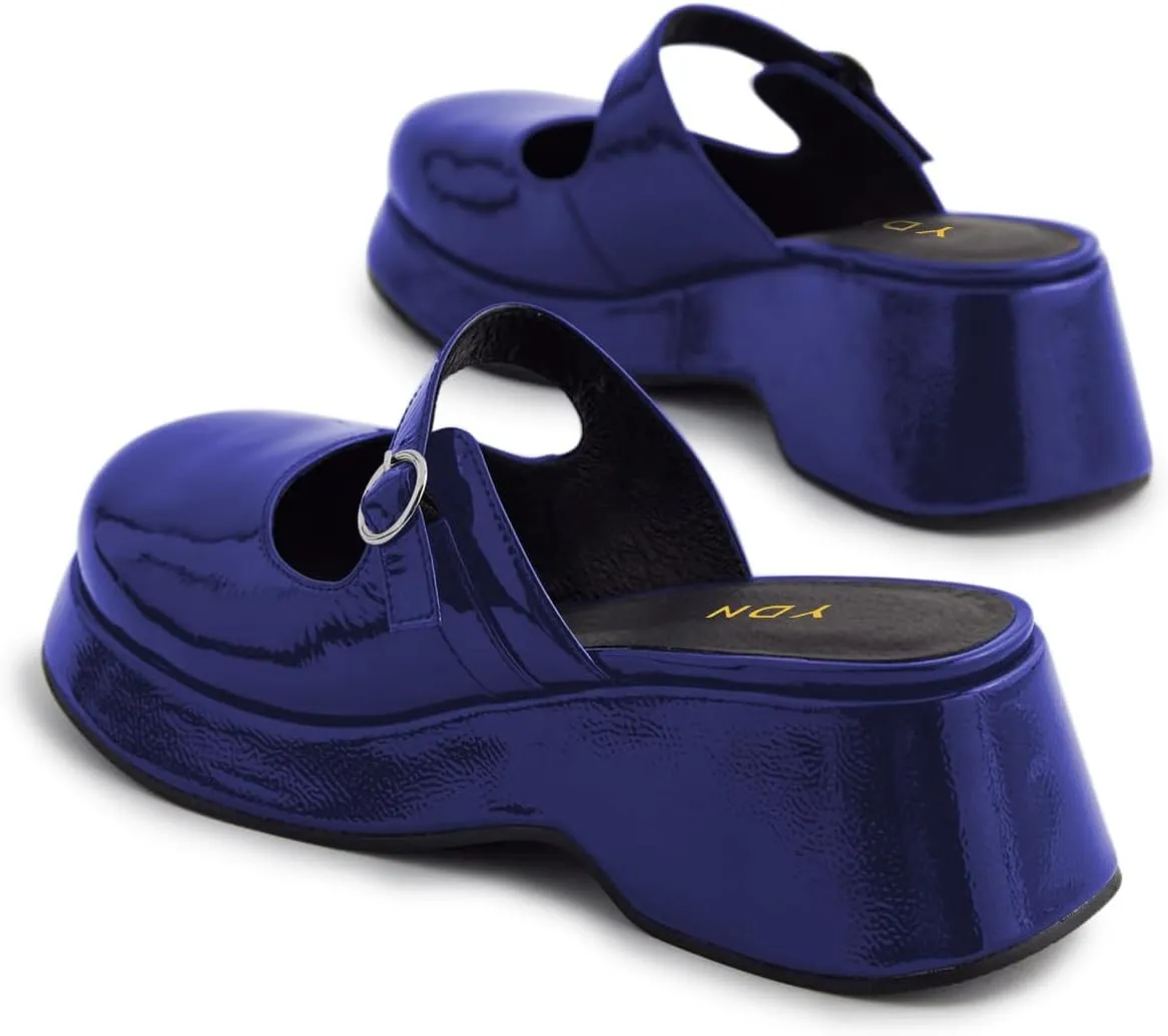 YDN Women Buckle Mules Ankle Strap Slippers Slip On Sandals Platform Wedge Low Heels Closed Round Toe Shoes Party Shopping Indoor Size 4-16 US