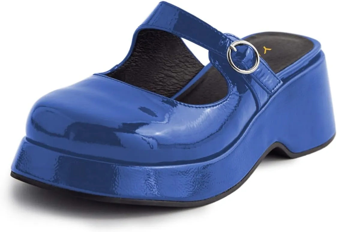 YDN Women Buckle Mules Ankle Strap Slippers Slip On Sandals Platform Wedge Low Heels Closed Round Toe Shoes Party Shopping Indoor Size 4-16 US