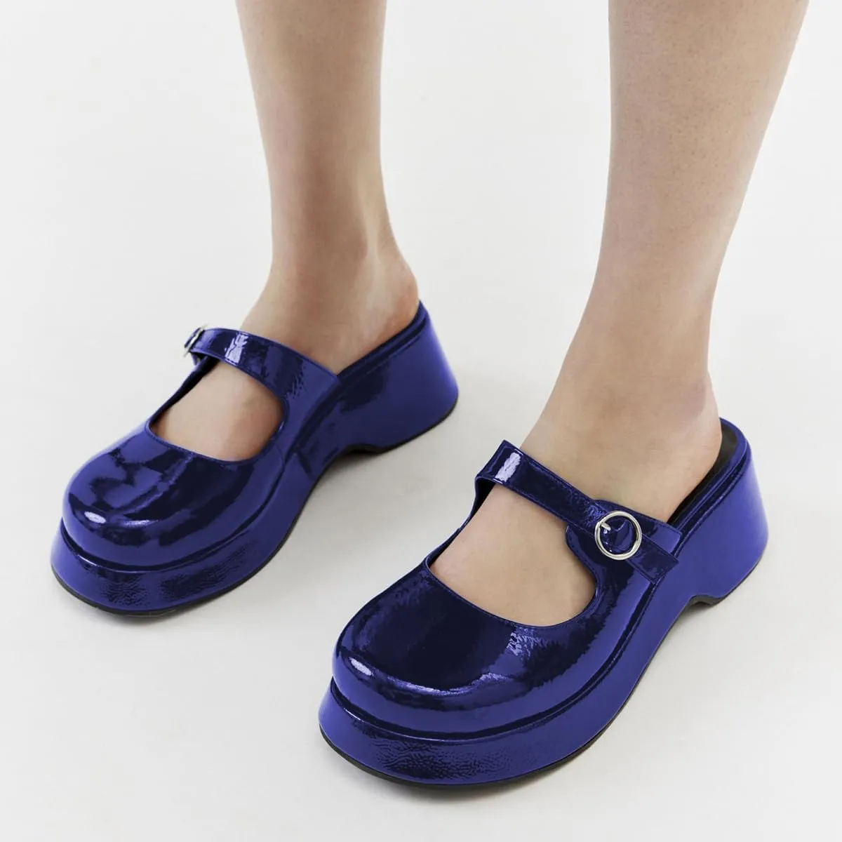 YDN Women Buckle Mules Ankle Strap Slippers Slip On Sandals Platform Wedge Low Heels Closed Round Toe Shoes Party Shopping Indoor Size 4-16 US