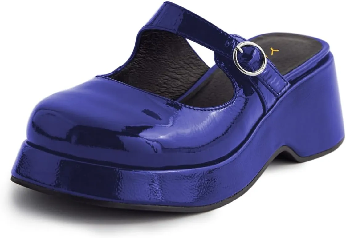 YDN Women Buckle Mules Ankle Strap Slippers Slip On Sandals Platform Wedge Low Heels Closed Round Toe Shoes Party Shopping Indoor Size 4-16 US